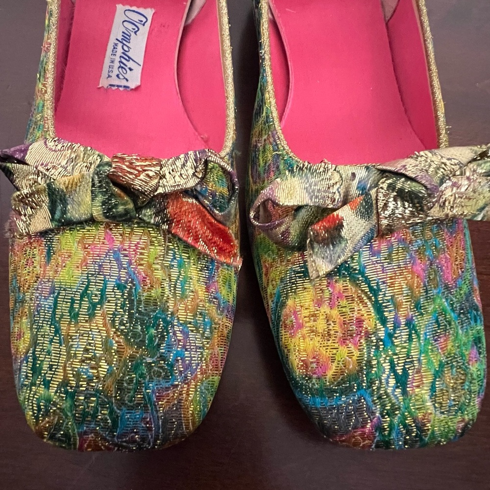 Oomphies Vintage 1960’s Mid Century metallic Colorful Women's Shoes Bow Detail - Picture 8 of 14